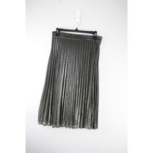 Lulus Size M Metallic Gold Bronze Pleated Midi Skirt Holiday Party Cocktail